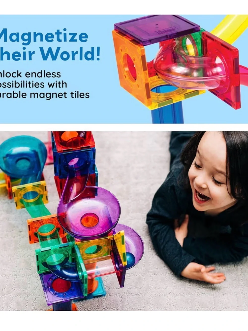 Picasso Tiles/Magnetic Tiles Multicolor Magnetic Marble Run Building Set